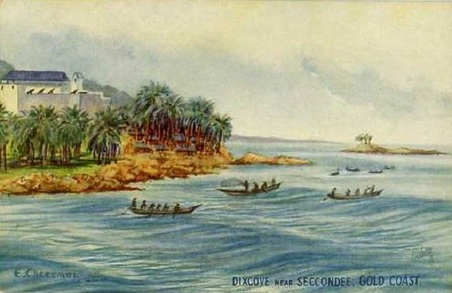 Ghana, Castles of Ghana, Forts, Gold Coast, Fort Metal Cross, Dixcove,  old painting.