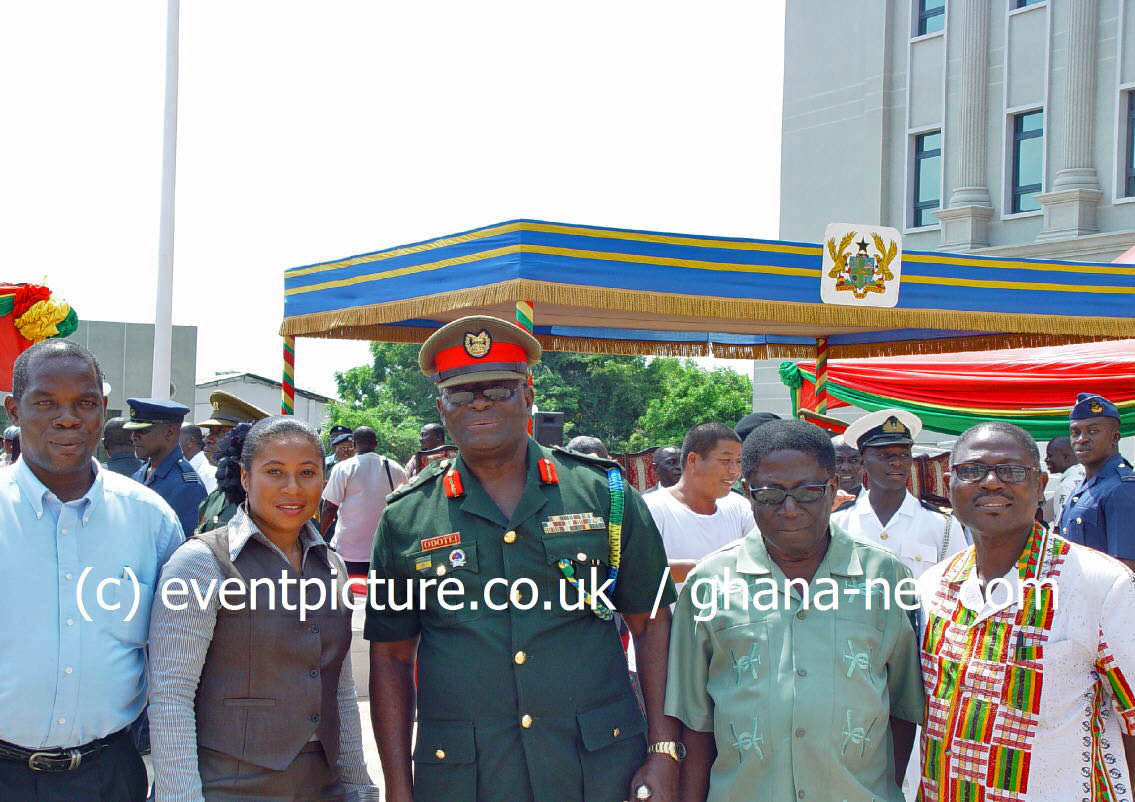 Ghana Armed Forces officers posing with Chinese contractors at the Ministry of Defence inauguration