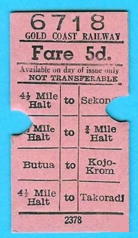 Gold Coast Railway ticket, Sekondi to Takoradi