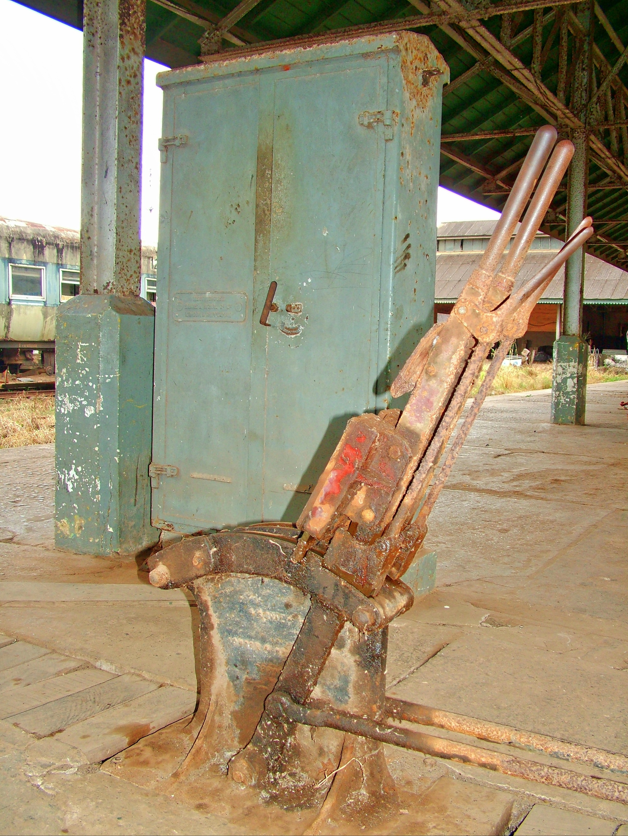 Old British colonial-era railway points and track in Takoradi, Western Region, Ghana